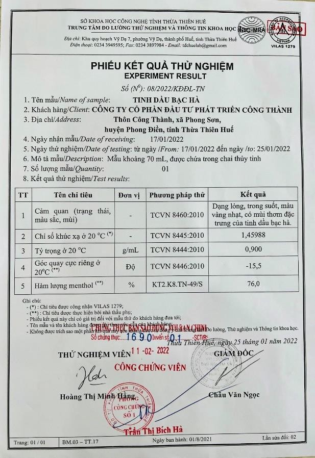 Tinh dầu Bạc hà nguyên chất chuẩn VietGAP