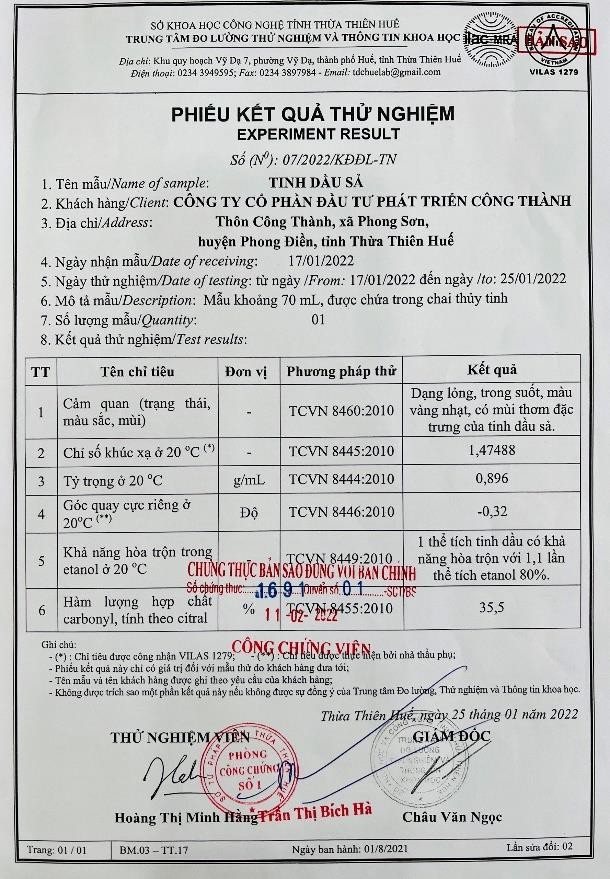 Tinh dầu sả 100% thiên nhiên nguyên chất